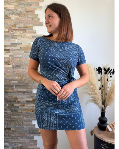 BONNIE | Robe tee-shirt bleu motif bandana