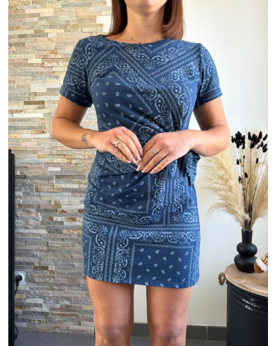 BONNIE | Robe tee-shirt bleu motif bandana