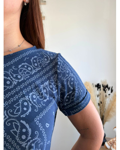 BONNIE | Robe tee-shirt bleu motif bandana
