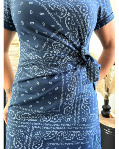 BONNIE | Robe tee-shirt bleu motif bandana