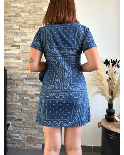 BONNIE | Robe tee-shirt bleu motif bandana