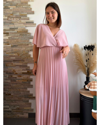 LOUISON | Robe longue plissée rose poudré