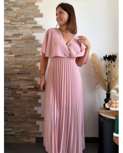 LOUISON | Robe longue plissée rose poudré