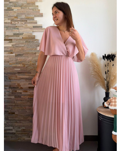 LOUISON | Robe longue plissée rose poudré