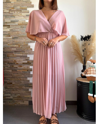 LOUISON | Robe longue plissée rose poudré