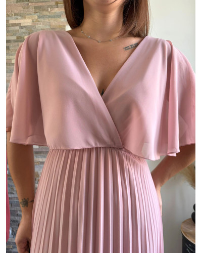 LOUISON | Robe longue plissée rose poudré