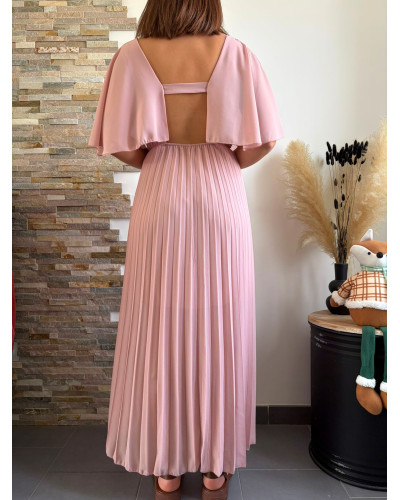LOUISON | Robe longue plissée rose poudré