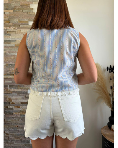 LEON | Top rayé bleu boutons dorés soleil et coeur