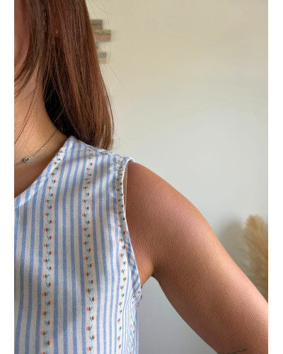 LEON | Top rayé bleu boutons dorés soleil et coeur