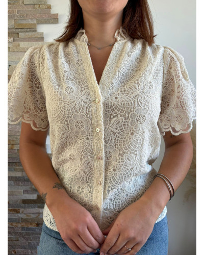ROSELINE | Blouse manche courte brodée avec col volant