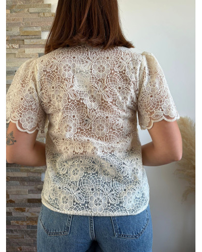ROSELINE | Blouse manche courte brodée avec col volant