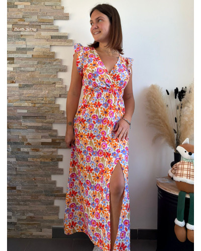 ADELAIDE | Robe longue fluide fleurie orange