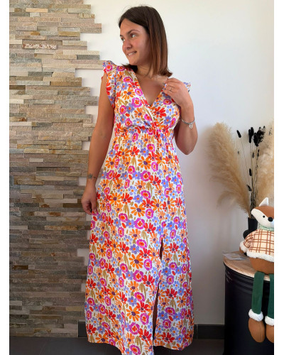 ADELAIDE | Robe longue fluide fleurie orange