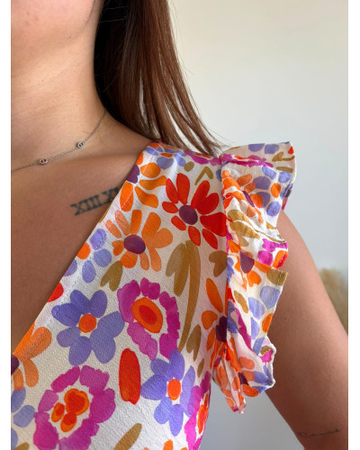 ADELAIDE | Robe longue fluide fleurie orange