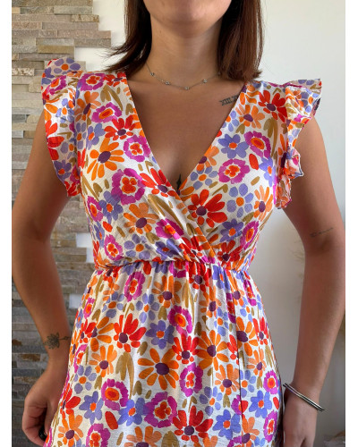 ADELAIDE | Robe longue fluide fleurie orange