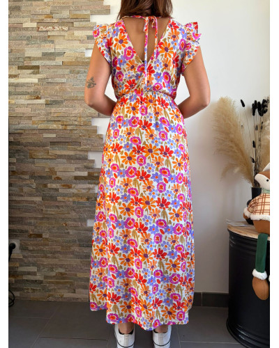 ADELAIDE | Robe longue fluide fleurie orange