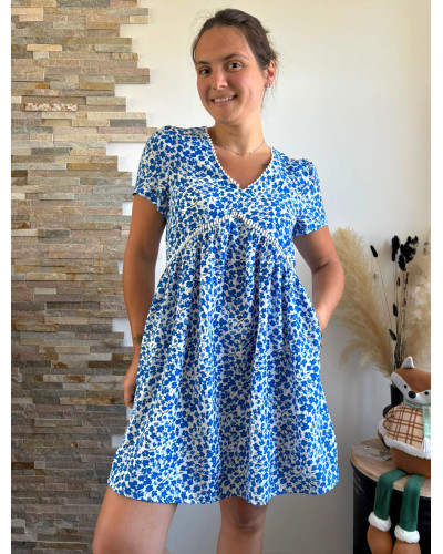 ALIX | Robe fluide fleurie bleu coupe large