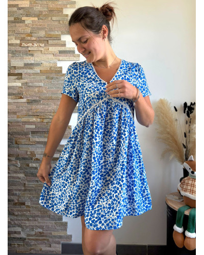 ALIX | Robe fluide fleurie bleu coupe large