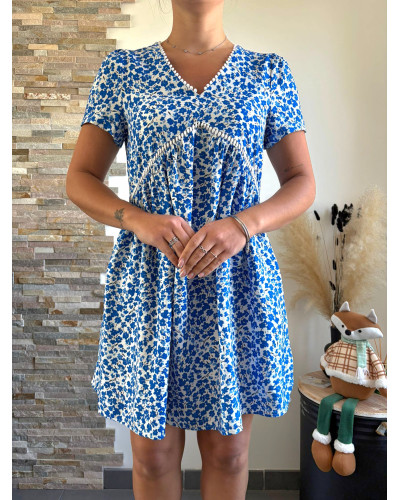 ALIX | Robe fluide fleurie bleu coupe large