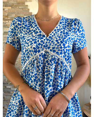 ALIX | Robe fluide fleurie bleu coupe large