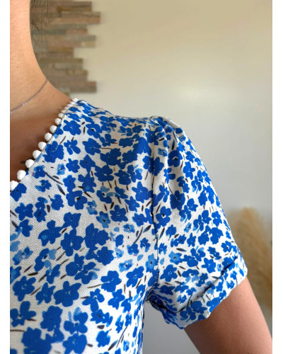 ALIX | Robe fluide fleurie bleu coupe large