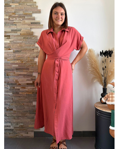 MARGOT | Robe longue terracota à nouer à la taille