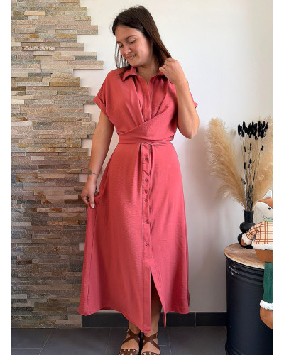 MARGOT | Robe longue terracota à nouer à la taille