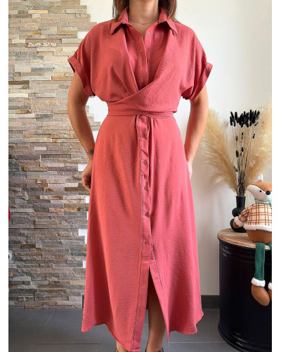 MARGOT | Robe longue terracota à nouer à la taille