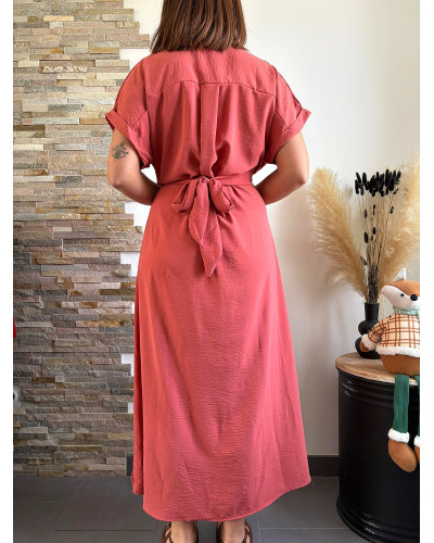 MARGOT | Robe longue terracota à nouer à la taille