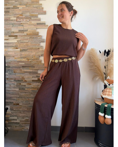 ANATOLE | Ensemble pantalon marron chocolat fluide