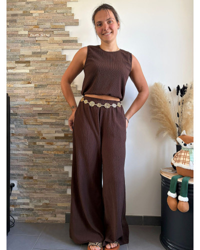 ANATOLE | Ensemble pantalon marron chocolat fluide