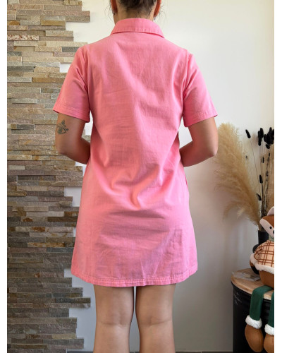 NOUR | Robe droite en jean rose col chemise