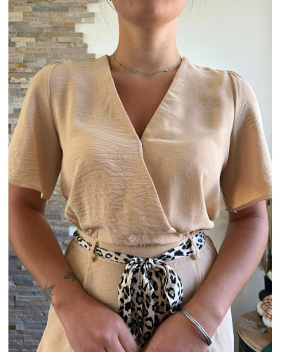 MIA | Combinaison short fluide beige ceinture léopard
