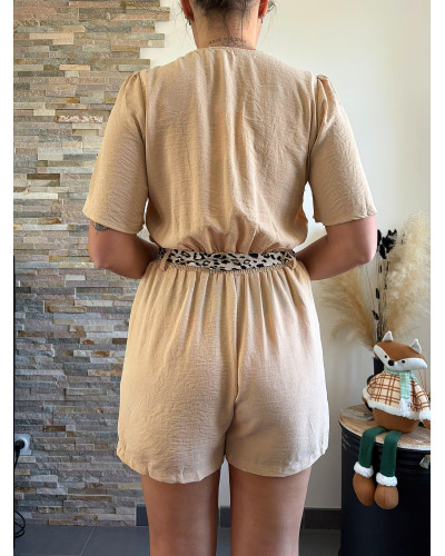 MIA | Combinaison short fluide beige ceinture léopard