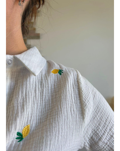 JENNA | Chemisette gaze de coton blanche avec citron
