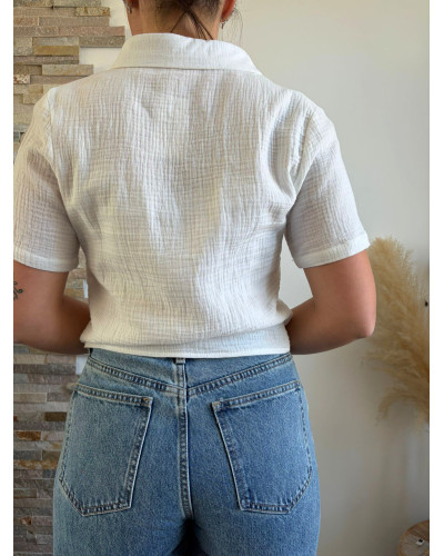 JENNA | Chemisette gaze de coton blanche avec citron