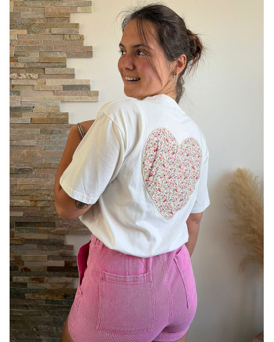 AMAURY | Tee-shirt blanc coeur liberty rose