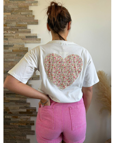 AMAURY | Tee-shirt blanc coeur liberty rose