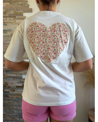 AMAURY | Tee-shirt blanc coeur liberty rose