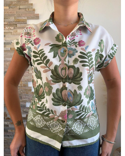 NOEMIE | Chemise blanche motif plantes grasses