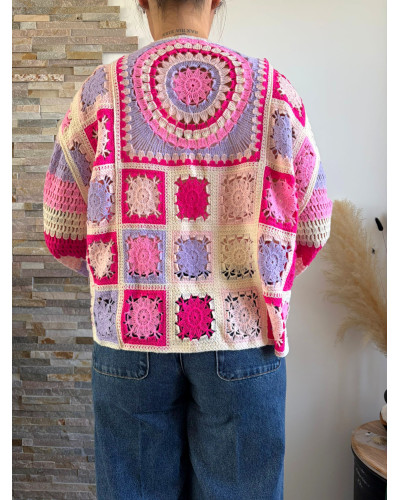 NOE | Gilet macramé écru rose et violet
