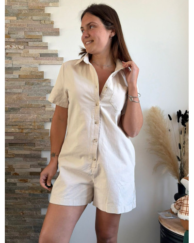 DORINE | Combinaison short en jean beige