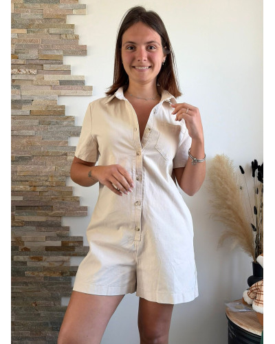 DORINE | Combinaison short en jean beige
