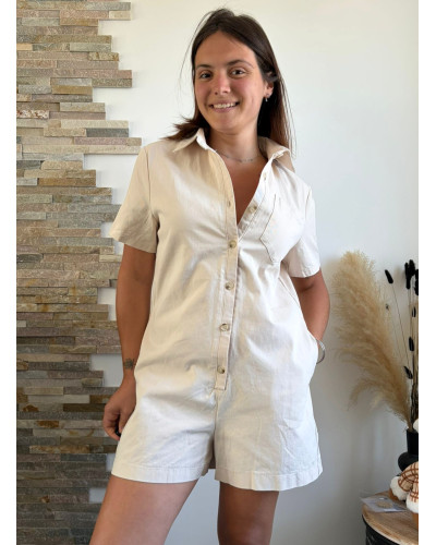 DORINE | Combinaison short en jean beige