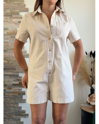 DORINE | Combinaison short en jean beige