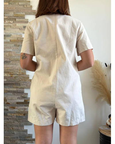 DORINE | Combinaison short en jean beige