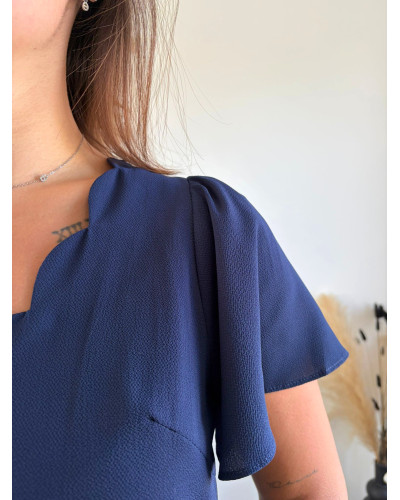 AVA | Blouse fluide bleu marine col feston