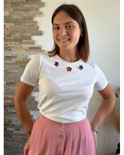 HUGO | Tee-shirt blanc encolure fleurs colorées