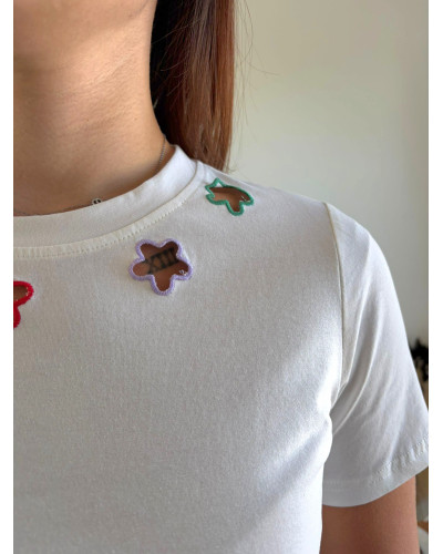 HUGO | Tee-shirt blanc encolure fleurs colorées