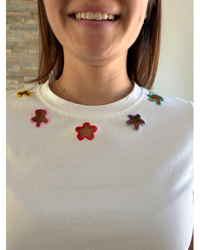 HUGO | Tee-shirt blanc encolure fleurs colorées